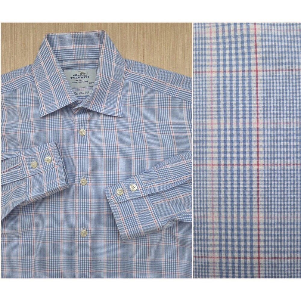 Charles Tyrwhitt Men's Blue Plaid Dress Shirt 15/34 Extra Slim Fit Button Down